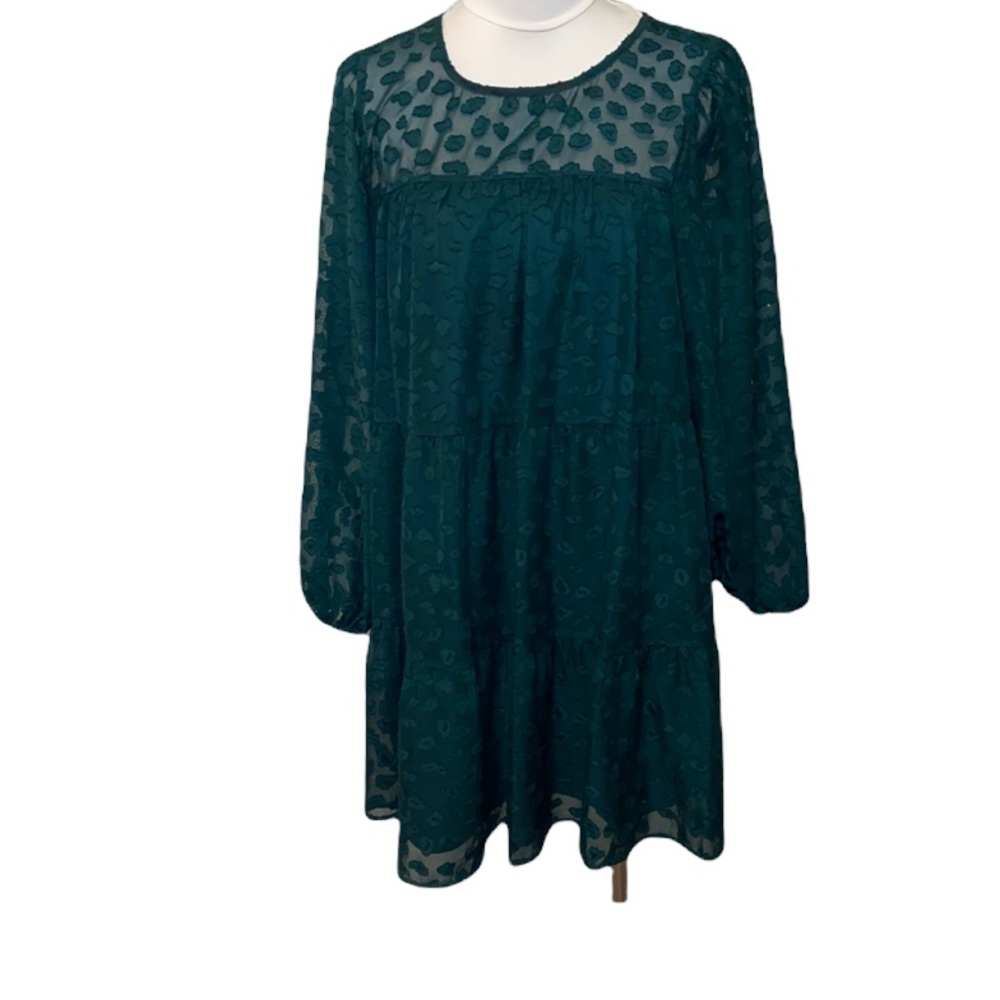 Allison & Kelly Long-Sleeve Mock-Neck Clip-Dot Chiffon Shift Dress